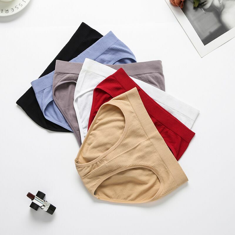 3PCS Women Seamless Mid Waist Briefs Ladies Threaded Panties Breathable Solid Color Underwear Underpants M/L/XL