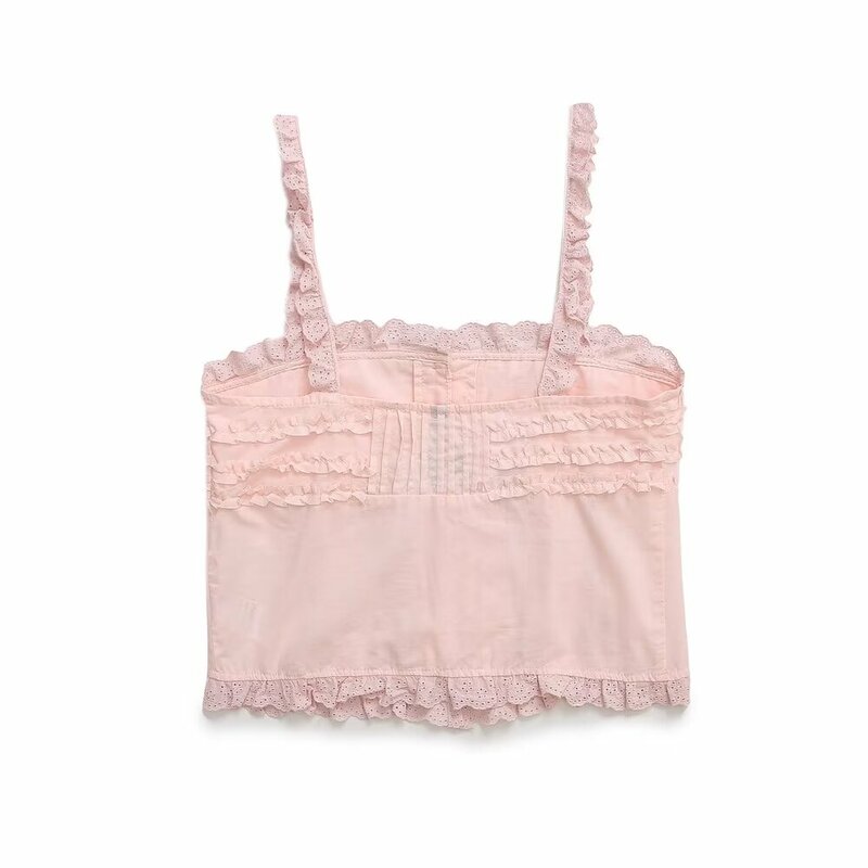 Women's New Fashion Layered Decoration Backless Embroidered Suspender Top Retro Sleeveless Button up Women's Tank Top Chic Top