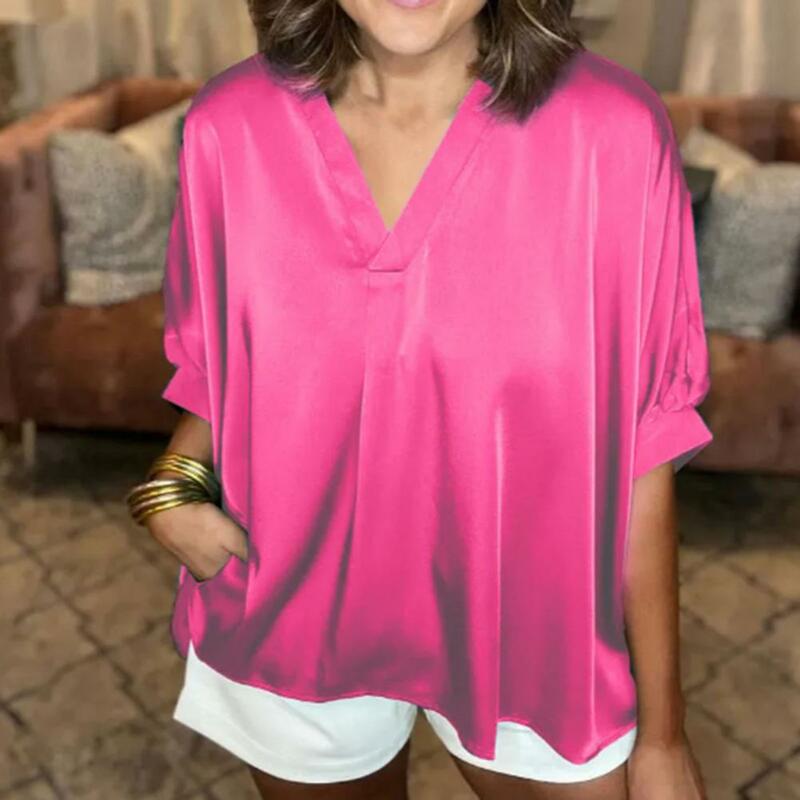 Легкая женская рубашка с V-образным вырезом и пышными рукавами