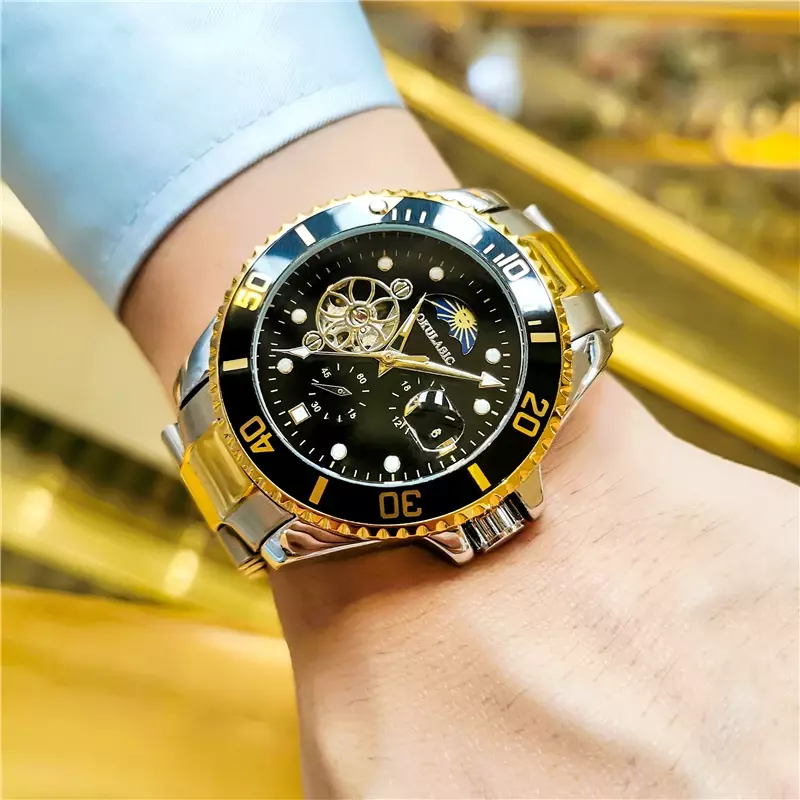 AOKULASIC Mechanical Watch Tourbillion Design Waterproof Calendar Mens Automatic Sport Wrist Watches Top Brand Luxury Male Clock