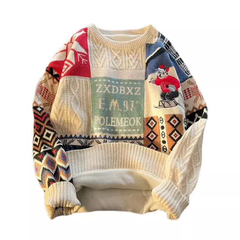 남성용 크리스마스 스웨터, 플러시 두꺼운 따뜻한 니트 셔츠, 미국 루즈 패션, 커플 코스튬 스웨터, 겨울