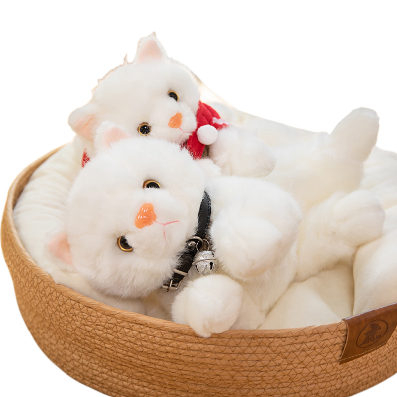 لطيف الإبداعية الأبيض الاصطناعي الحيوان جرس الرأس الأحمر القط مريحة أريكة غرفة الديكور الحلي الفتيات الاطفال عيد ميلاد الهدايا