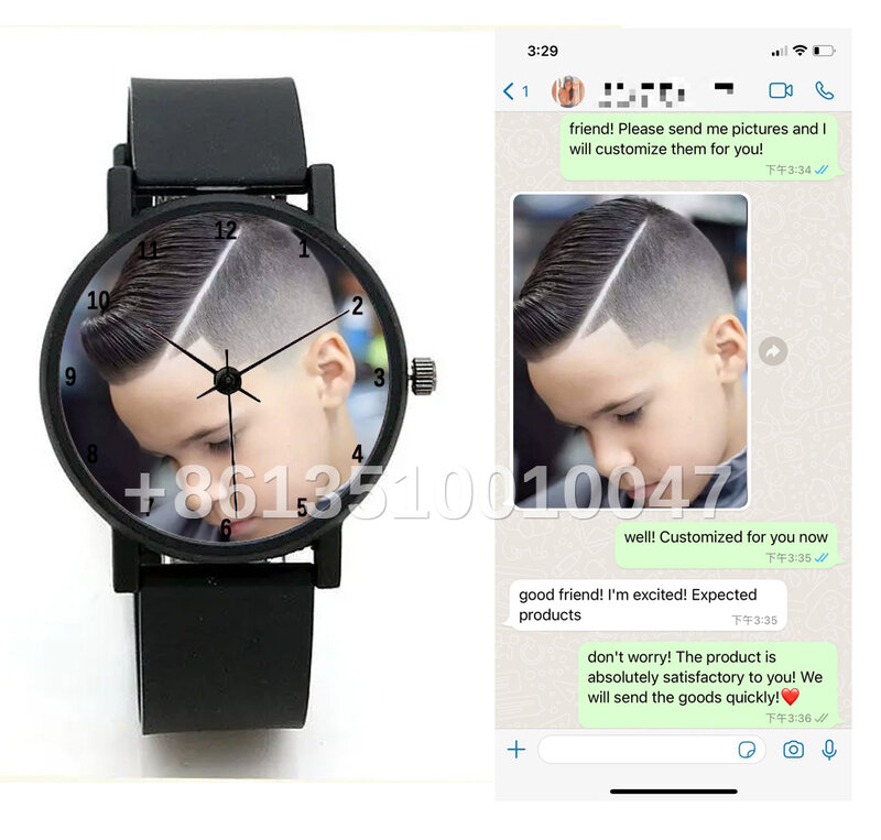 Crianças relógio de pulso presente personalidade criativa cliente foto impressão personalizado quartzo relógio a laser oem grandes relógios de presente