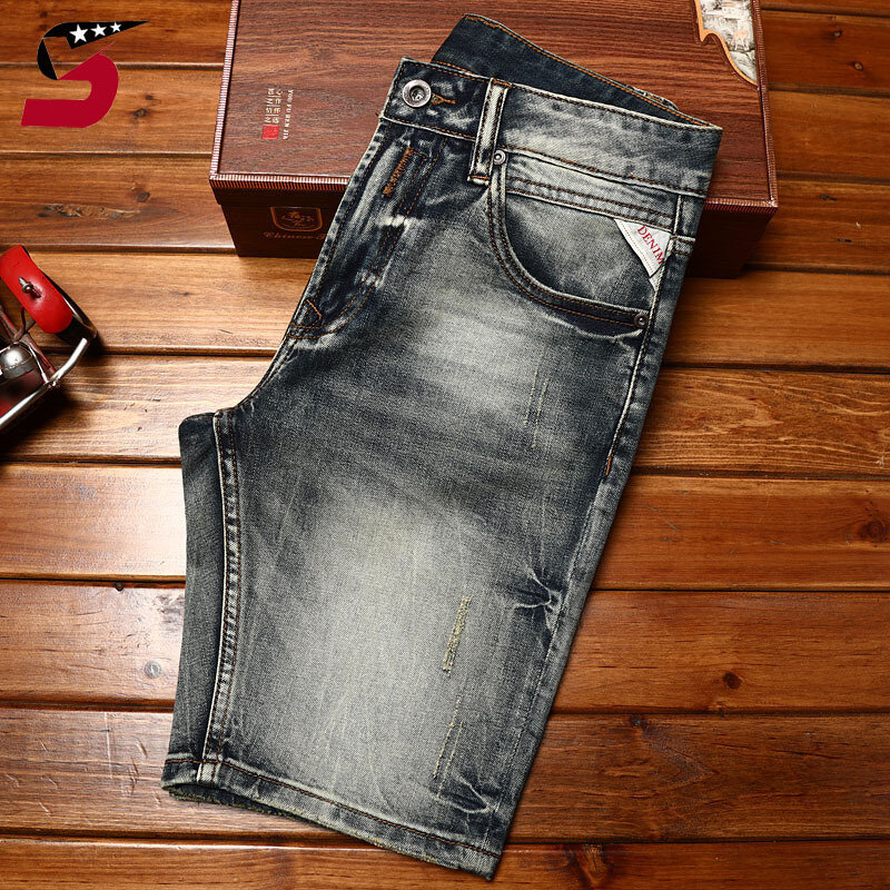 Мужские джинсовые шорты, винтажные ностальгические модные Универсальные укороченные брюки из денима, варенные, в Корейском стиле, лето 2020