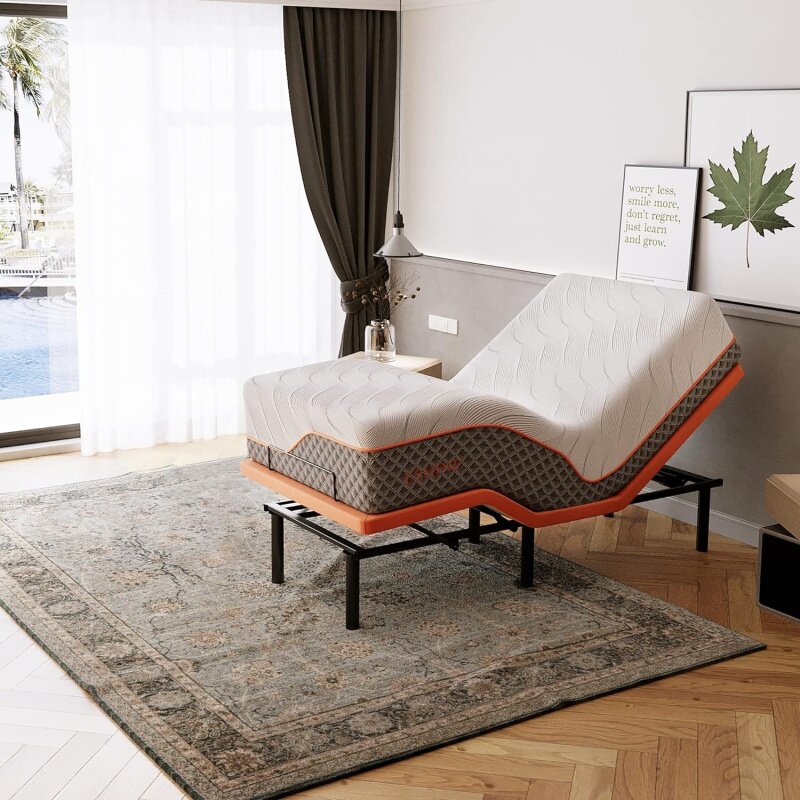 Base de cama elétrica com massagem, estrutura de cama ajustável, controle remoto sem fio, ergonômico pé e cabeça inclinada, gravidade zero, USB duplo