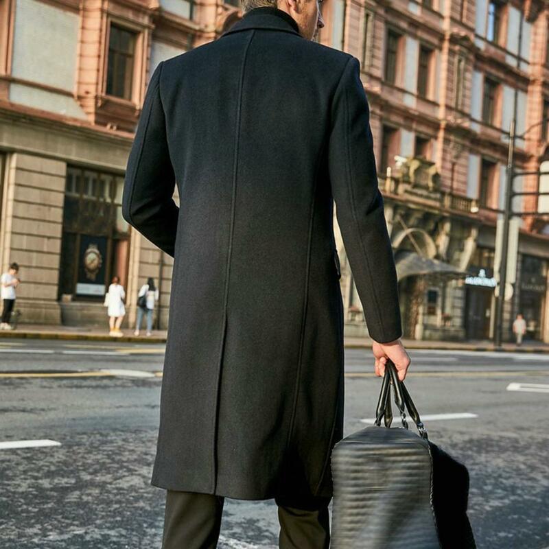 Manteau long de style britannique pour hommes, coupe-vent au genou avec col rabattu, design à simple boutonnage, solide, optique