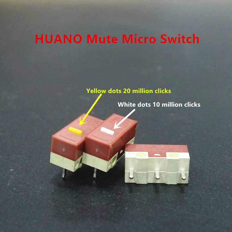 2 buah produk baru HUANO sakelar mikro senyap 10M 20 juta klik seumur hidup Mouse komputer tombol bisu kompatibel 3Pin saklar mikro
