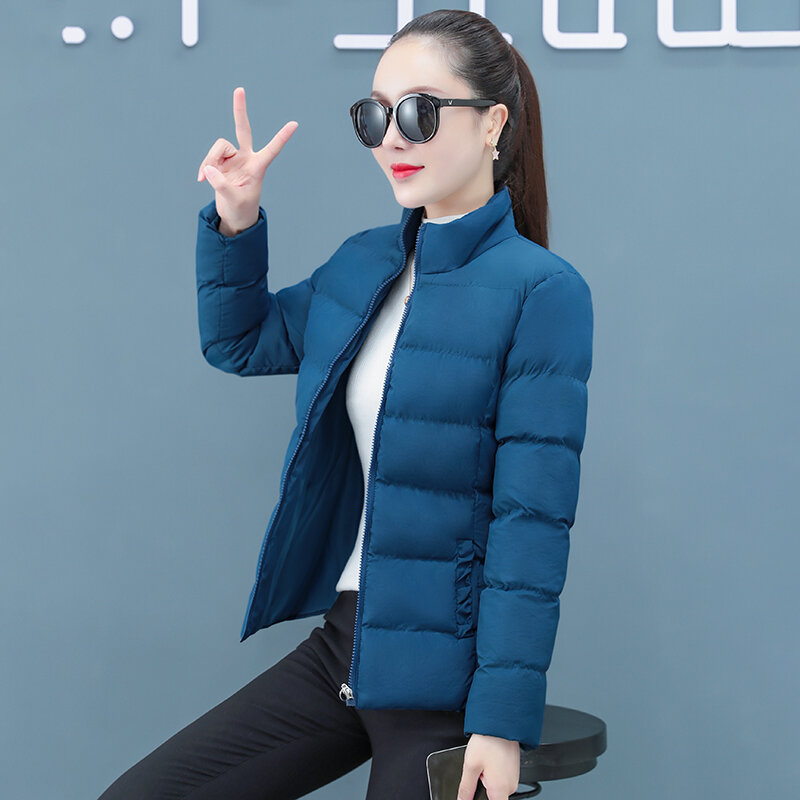 한국 짧은 스탠드 칼라 면 코트 여성용, 다목적 두꺼운 따뜻한 코튼 재킷 가을 겨울 2022 신상 패션