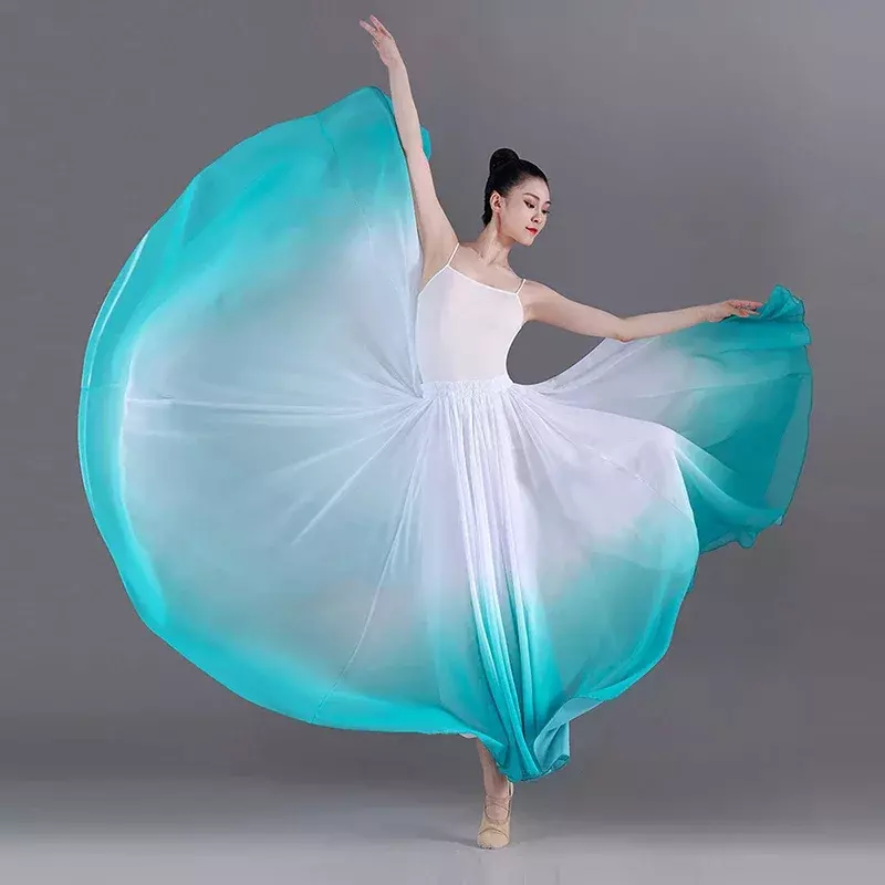 Элегантная градиентная балетная юбка, женская шифоновая Длинная Одежда для танцев, костюм для классических танцев на 360 градусов, юбка для выступлений и тренировок