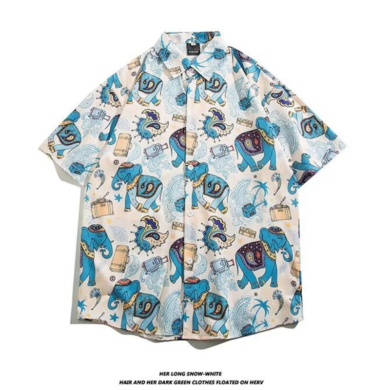 Camisa floral tailandesa para homens e mulheres, camisa havaiana grande solta, jaqueta da moda, estilo casual, viagem