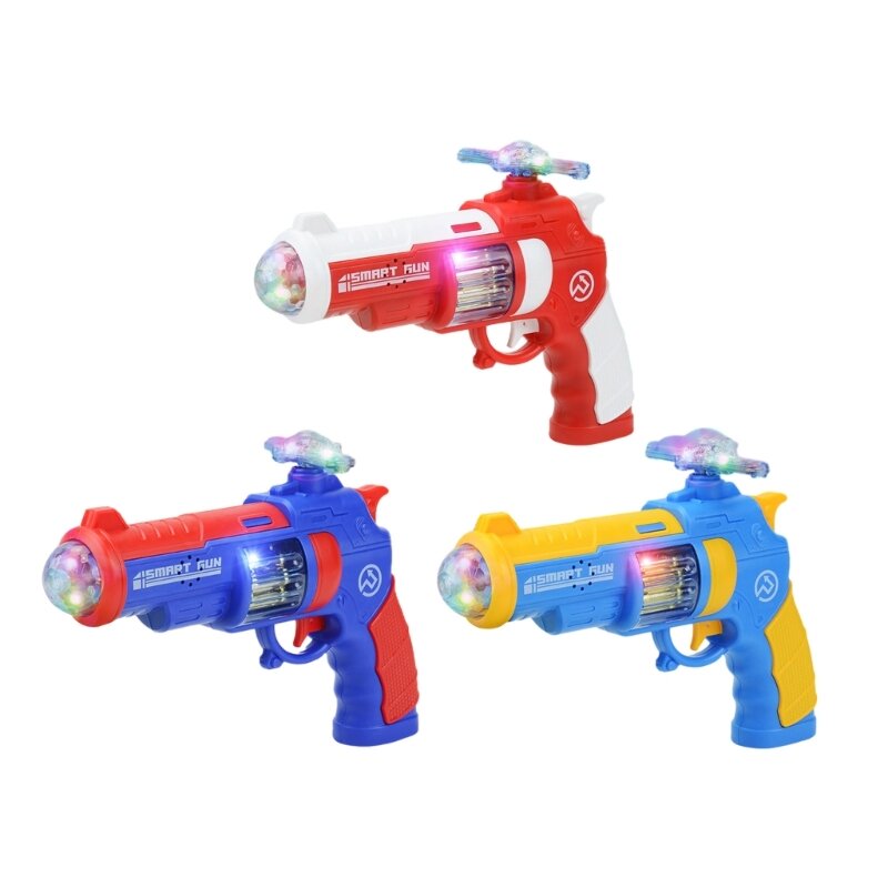 Revólver brinquedo musical iluminado para crianças, brinquedo eletrônico divertido interno e externo x90c