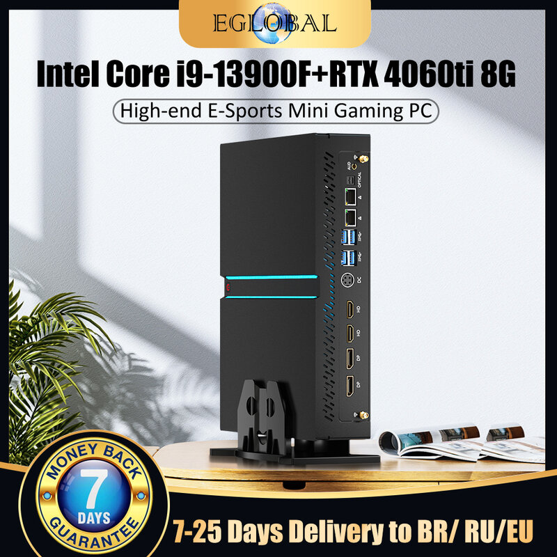 EGLOBAL-Mini PC de jeu Nvidia RTX4060TI, 8 Go, Intel Core i9, 13e Isabel Max, 64 Go DDR5 Max, 4 To NVMe, Windows 11Pro, WiFi 6, ordinateur de jeu
