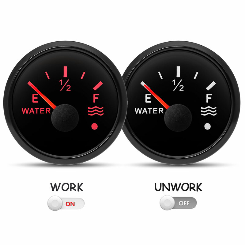 Medidor de nível de água universal com luz de alarme Medidores de carro impermeáveis, barco marinho, retroiluminação vermelha, 240-33Ohms