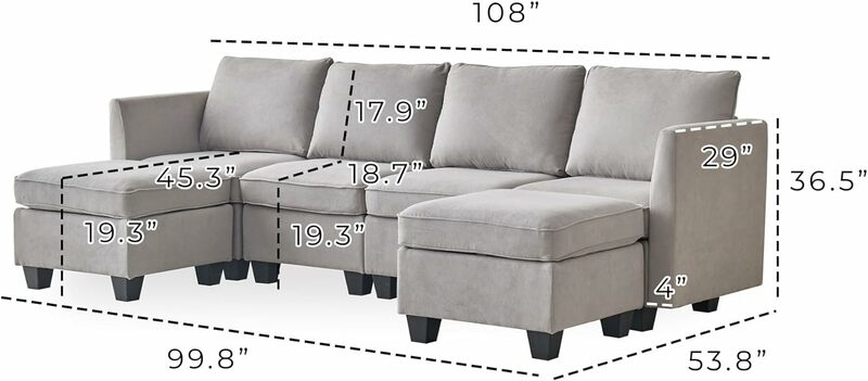 Modern Chenille Fabric U-Shaped 6 Seat Sectional Sleeper Couch with Reversible Chaise Modular Sofa with Storage, Large