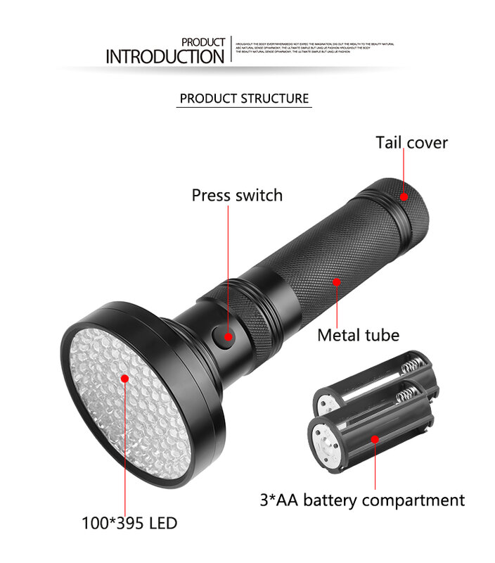 UV-Taschenlampe 21/51/100 LED-UV-Licht 395nm UV-Taschenlampen UV-Taschenlampe Schwarzlicht-Detektor für trockene Haustiere Urin Flecken Fehler