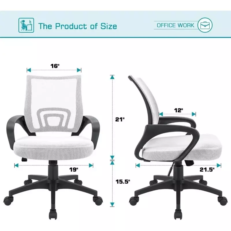 Mid Back Office Chair Mesh Swivel Desk Chair With Armrests White Computer Armchair Furniture Chairs Gaming Cheap Cushion
