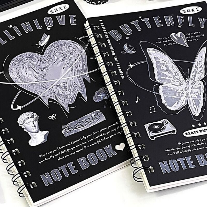 Minimalista A5 Bobina Notebook, Desenhos animados Retro Material Escolar, Butterfly Student Papelaria, 50 Folhas