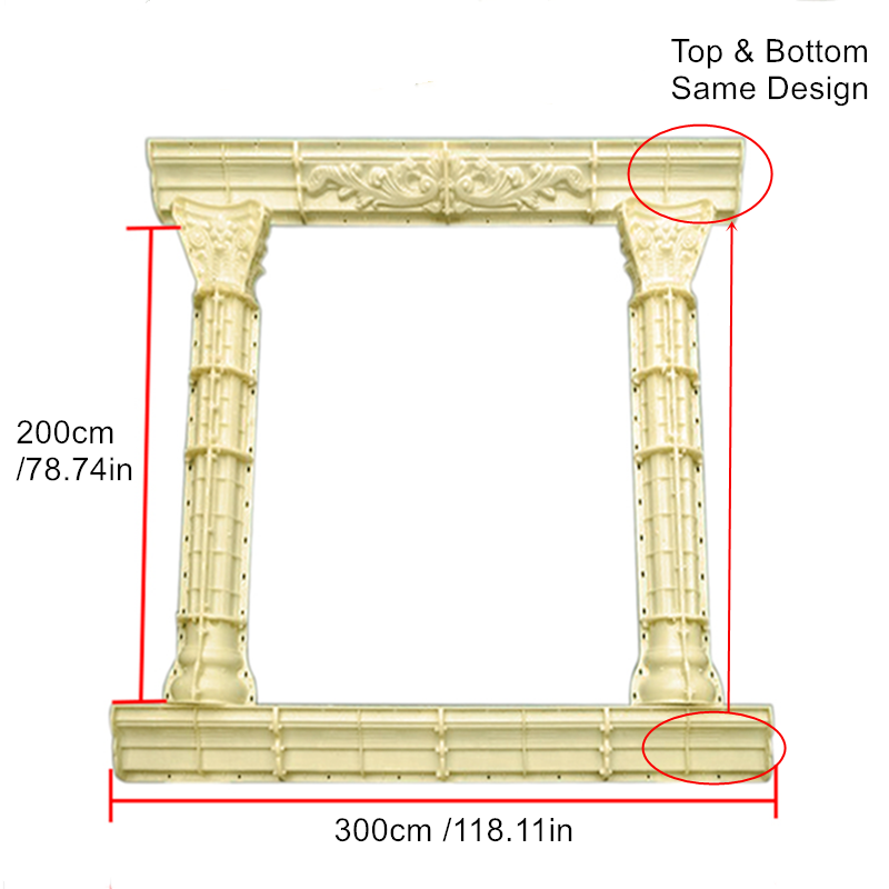 ABS Plastic Cast in Place Round Column Window Frame Mold, Carved Wave Dots Plain & Checks Embossing Sills, 16cm/ 6.3in Clm Dia