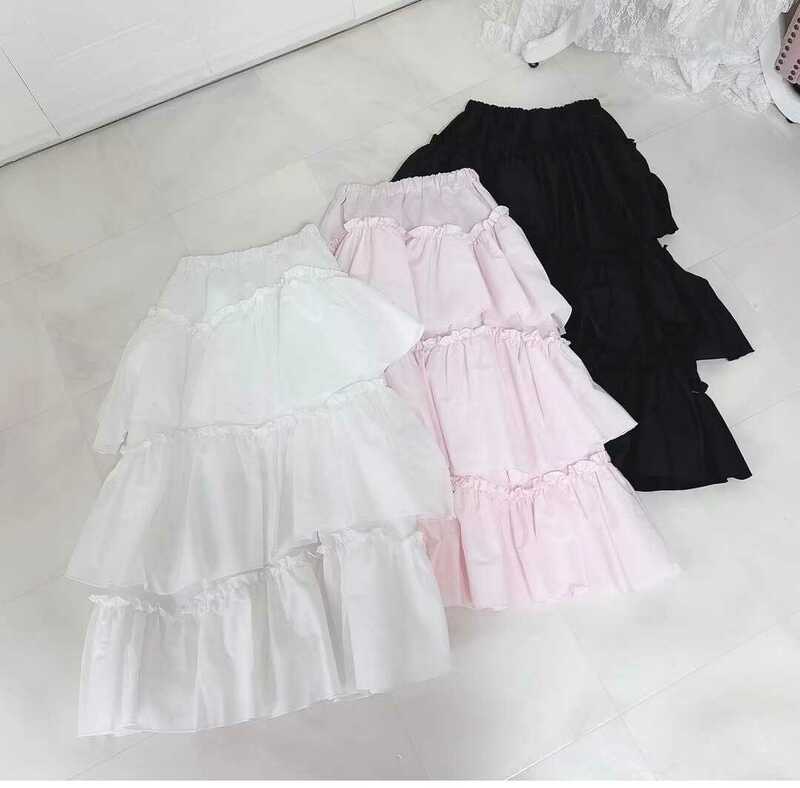Japanese Style Lolita Skirt for Women 2024 Summer New Layered Fairy Ruffled Pleated Skirts Female Sweet Pink Long Skirt Faldas