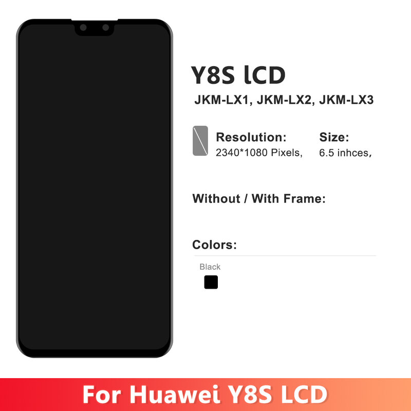 Дисплей AMOLED 6,5 дюйма для Huawei Y8S, ЖК-дисплей, сенсорный экран, дигитайзер в сборе для Huawei Y8S, JKM-LX1 JKM-LX2, ЖК-экран