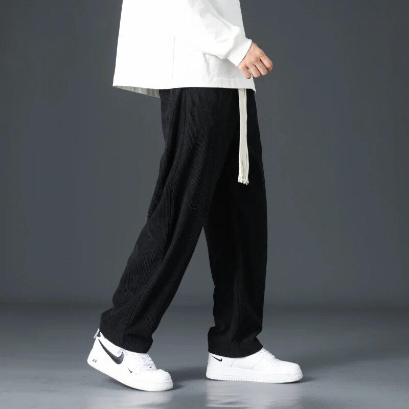 Autumn Winter Men's Corduroy Pants Wide Streetwear Sweatpants High Quality Loose Jogging Trousers Drawstring Solid Color