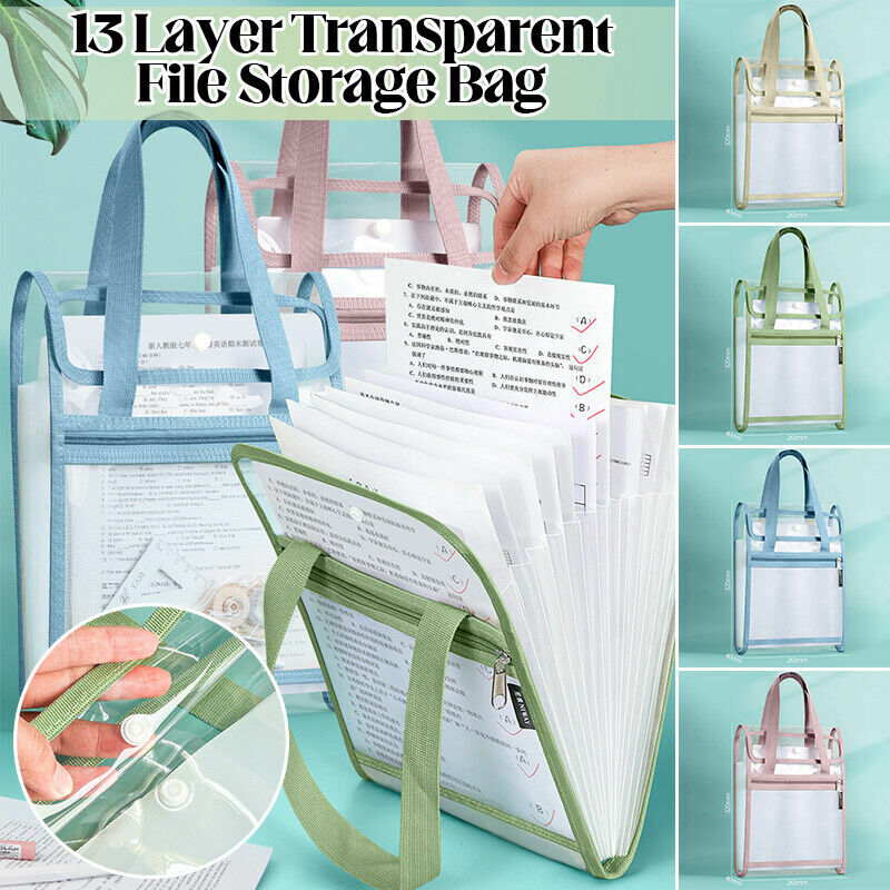 13 lapisan tas penyimpanan portabel transparan kertas tes penyimpanan tas Organ Folder vertikal perlengkapan kantor sekolah baru