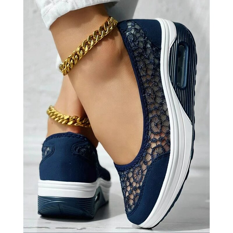 2024 Casual Contrast Lace Slip-on Sneakers Women Spring Autumn Round Toe Sports Running Shoes Femme Going Out Korean Style