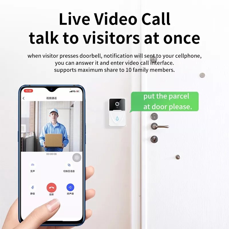 Bel Pintu Video WiFi Kamera Bel Pintu Nirkabel Penglihatan Malam Interkom Suara Monitor Keamanan Rumah Alarm Luar Ruangan Cincin Pintar Video