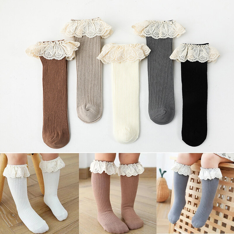 ถุงเท้ายาวถึงเข่าสำหรับเด็กผู้หญิงถุงเท้าเจ้าหญิงผ้าลูกไม้เนื้อนุ่มสำหรับเด็ก0-8ปีถุงเท้าสาวน่ารักสำหรับ0-8ปี