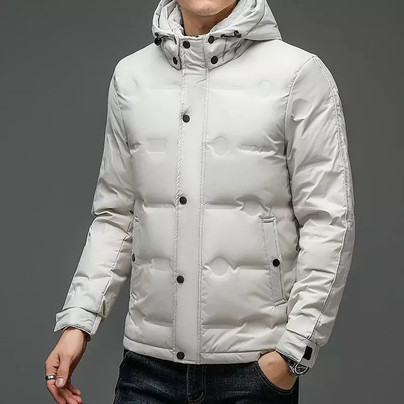 Puchowy płaszcz męski nowy kurtka puchowa z odpinanym kapturem zimowy zagęszczony płaszcz termiczny męska krótka moda casualowa kurtka