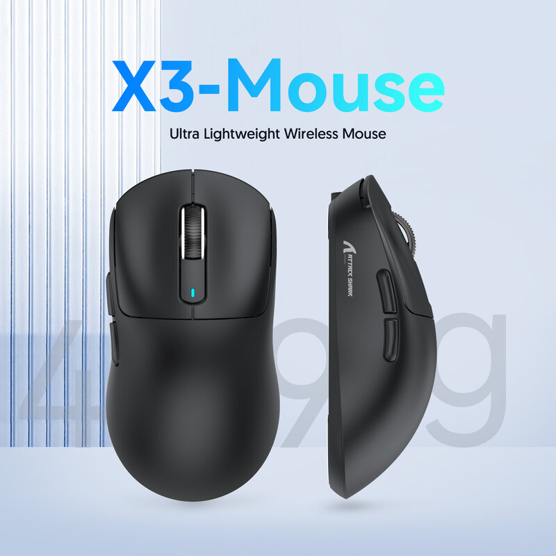 Shark-X X3 Bluetooth Mouse,PixArt PAW3395, Conexão Tri-Mode, Com Fio 8KHz, Macro Gaming Mouse sem fio, Ataque Macro Tubarão
