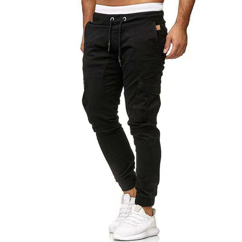 Elasticated Ankle Pants Stylish Men's Cargo Pants with Ankle-banded Drawstring Waist Multi Pockets Slim Fit Design for Casual