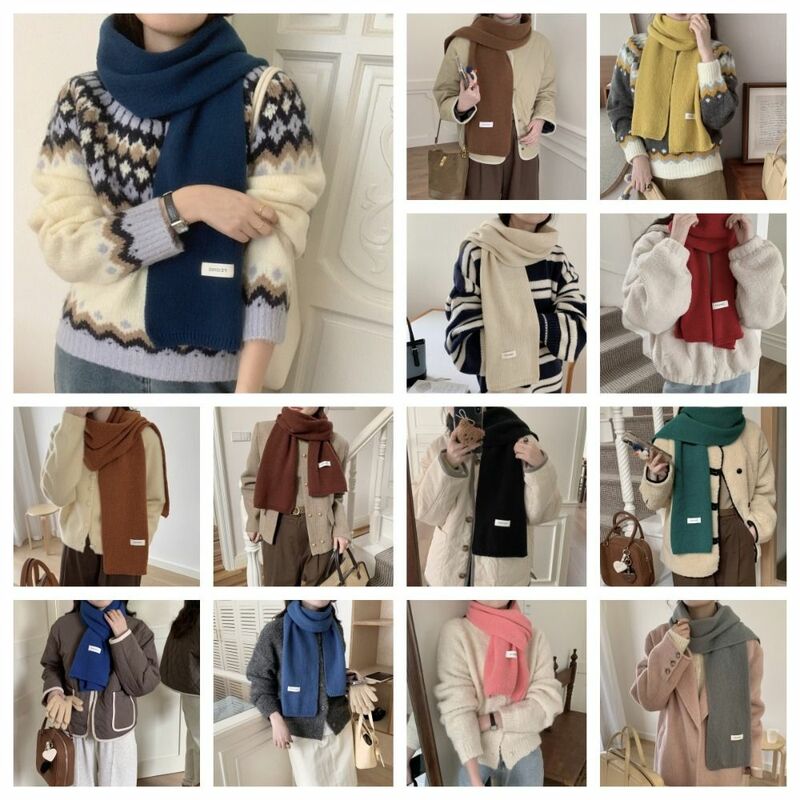 Bufanda de lana con letras Retro, chal de Cachemira cálido, chal largo, bufandas de Cachemira de Color sólido, Otoño e Invierno