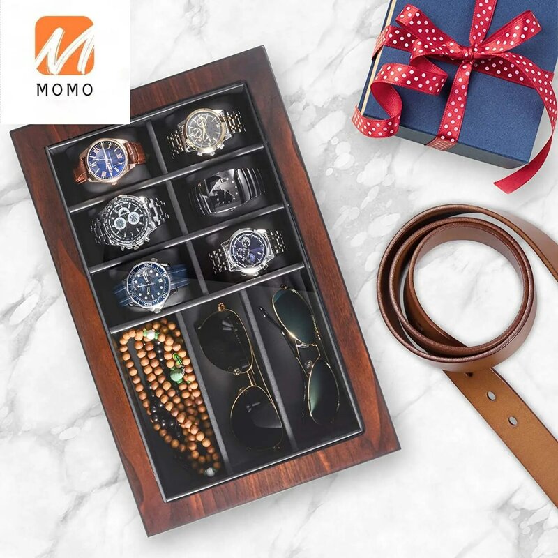 Boîte à montres en bois, présentoir de bijoux avec tiroir, boîte de rangement d'accessoires pour hommes