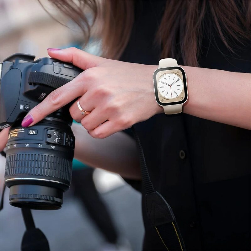 เคสกระจก + ฝาครอบสำหรับ Apple Watch Series 8 7 6 5 4 SE 44มม. 45มม. 41มม. 40มม. พีซีอุปกรณ์ป้องกันหน้าจอกันน้ำอุปกรณ์เสริมสำหรับ Apple Watch