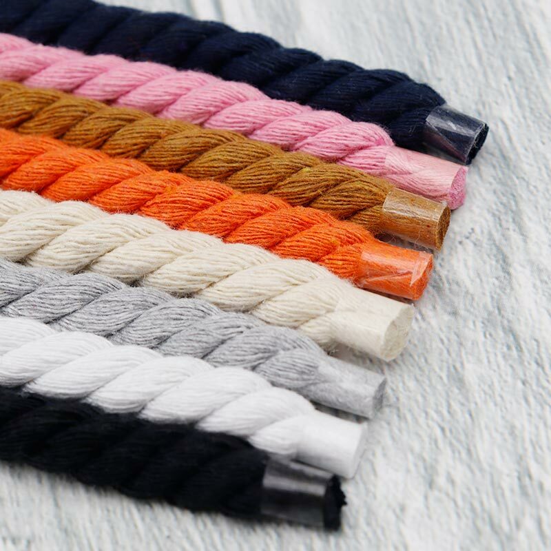 Cordões de corda grossos personalizados, 8 cores, algodão poliéster redondo, 0,8 cm de largura, 60-180cm, tamanhos múltiplos, monocromáticos, alta qualidade