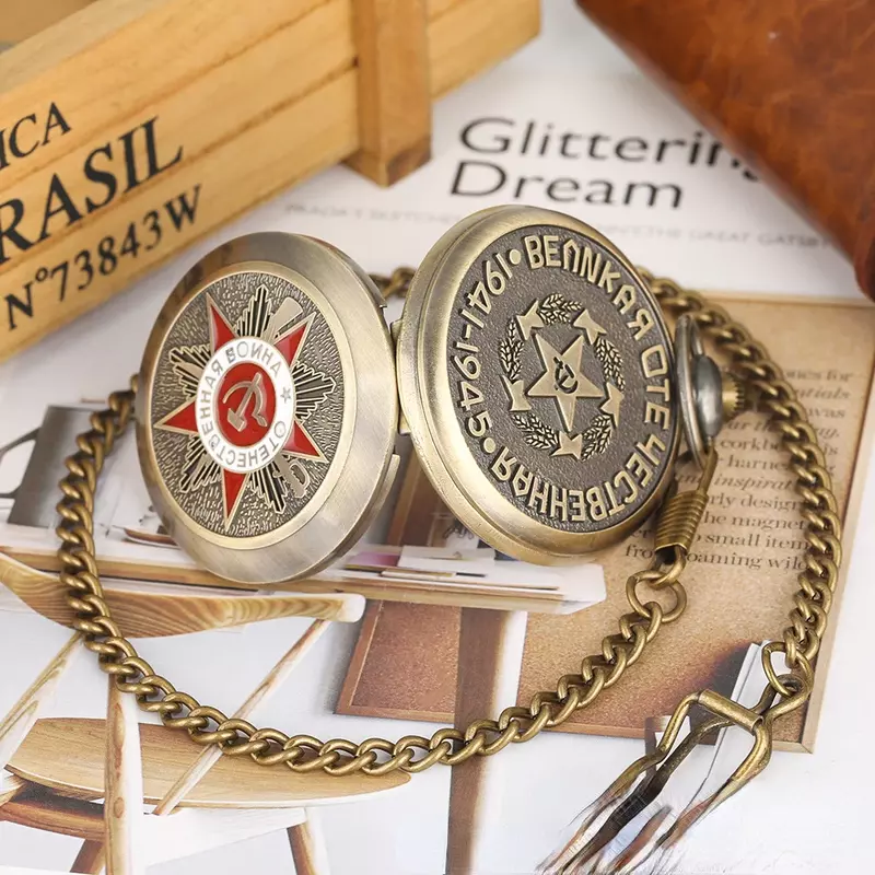 Jam Retro Soviet lencana palu ikon sabit jam tangan saku pria jam tangan kuarsa pria liontin antik USSR dengan hadiah rantai