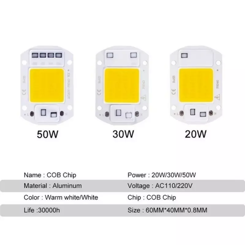 Chip lampu LED, 110V 220V Chip LED 20W 30W 50W Chip COB tidak perlu Driver manik-manik lampu LED untuk lampu sorot lampu DIY Chip pencahayaan