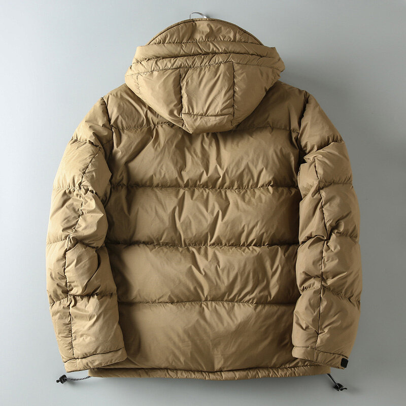 Jaqueta fofa com capuz masculino, casaco grosso, monocromático, quente, à prova de vento, tamanho grande, masculino, inverno