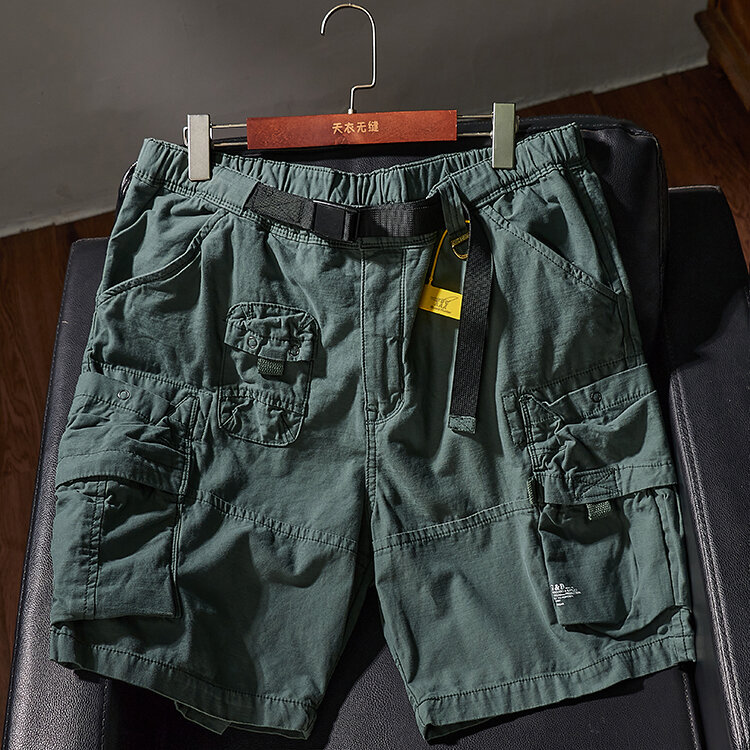 ฤดูร้อนใหม่อเมริกาแบบย้อนยุค Cityboy Cargo กางเกงขาสั้นผ้าฝ้ายล้างสบายๆกระเป๋า5จุดกางเกงกับเข็มขัด