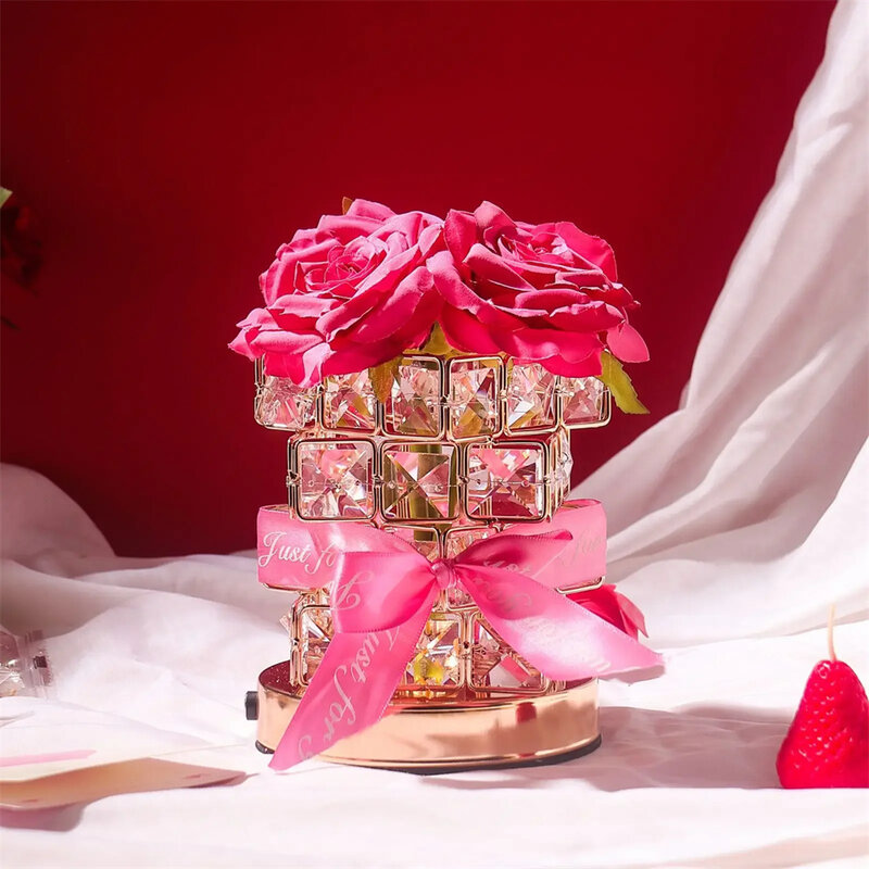 Lâmpada de mesa LED Rose para namorada, 3 cores, recarregável, cristal, cubo de Rubik, luz noturna, presente romântico, dia dos namorados, aniversário