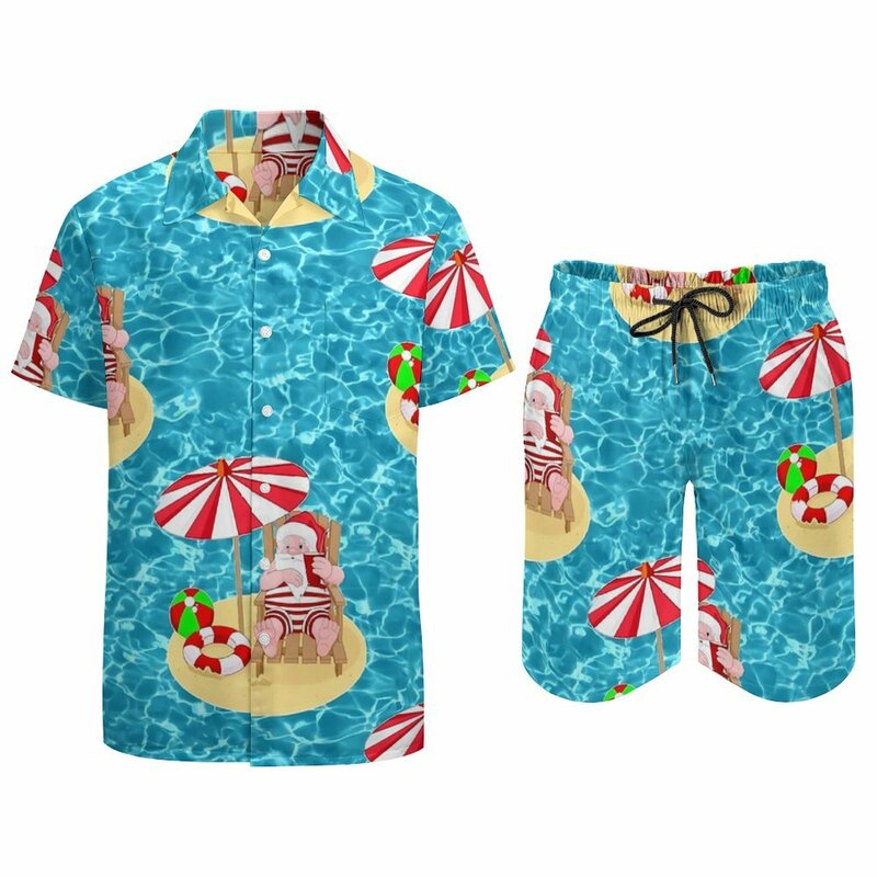 Kerst Heren Sets Kerststrand Santa Claus Casual Shorts Zomer Nieuwigheid Strand Shirt Set Korte Mouw Bedrukt Oversized Pak Cadeau
