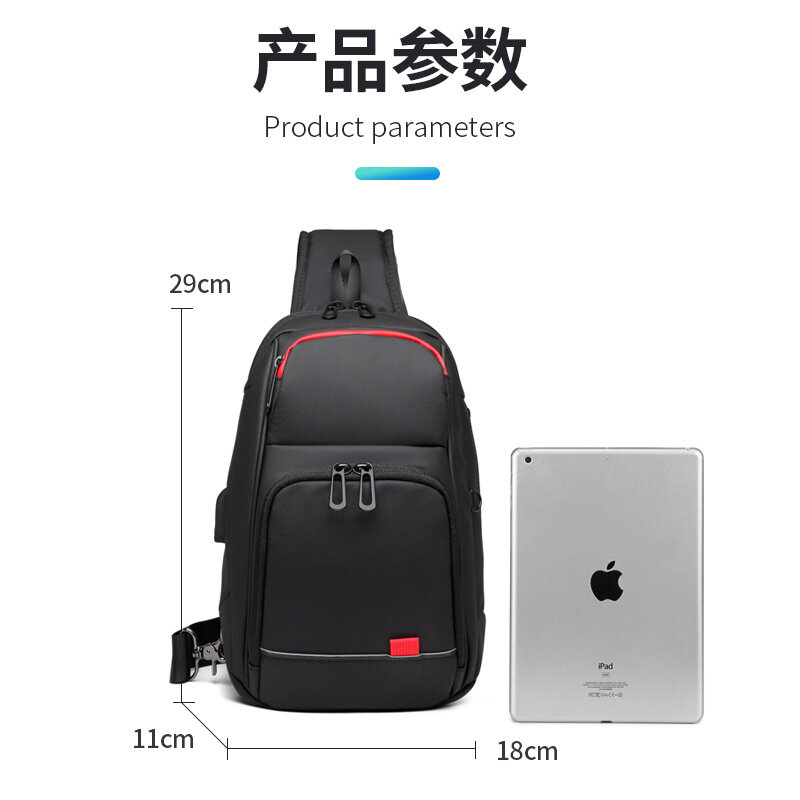 Torba męska na ramię wodoodporna torba typu Crossbody na USB wysokiej jakości i na co dzień torba na klatkę piersiową