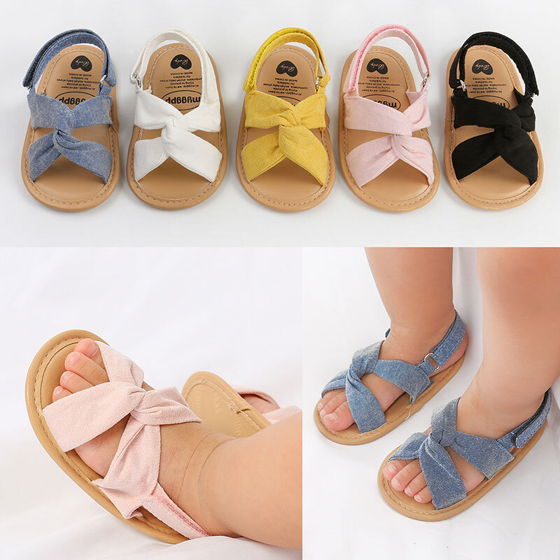 VISgogo niemowlęta dziewczynki sandały noworodek kokarda łóżeczko buty letnie miękkie podeszwa antypoślizgowe pierwsze buty do chodzenia Prewalker