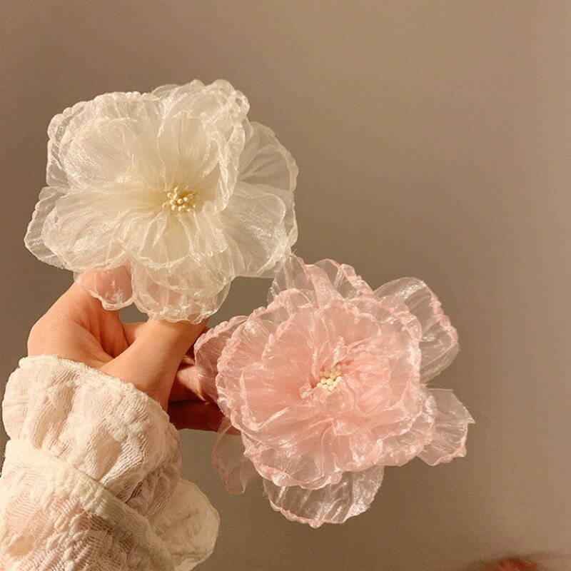 Jepit rambut bunga jala manis baru ornamen rambut perempuan wanita jepit rambut mawar putih merah muda jepit rambut jepit samping hiasan rambut Bohemia
