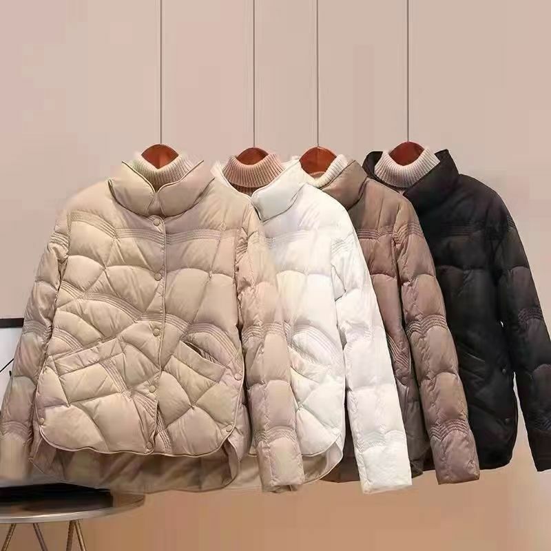 Autumn Winter Women's Simple Down Cotton Coats Solid Color Stand Collar Lightweight Parkas Female Clothes Cotton-padded Clothes