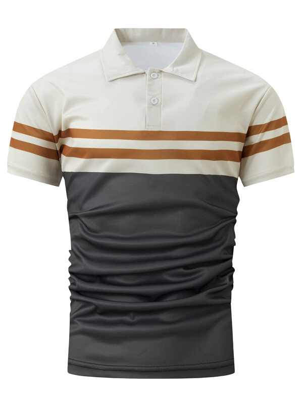 New Summer Men Short Sleeved Polo Shirt Fashion Splice Stripe Printing T-Shirt Men's Breathable Shirt Party Men Clothing Top