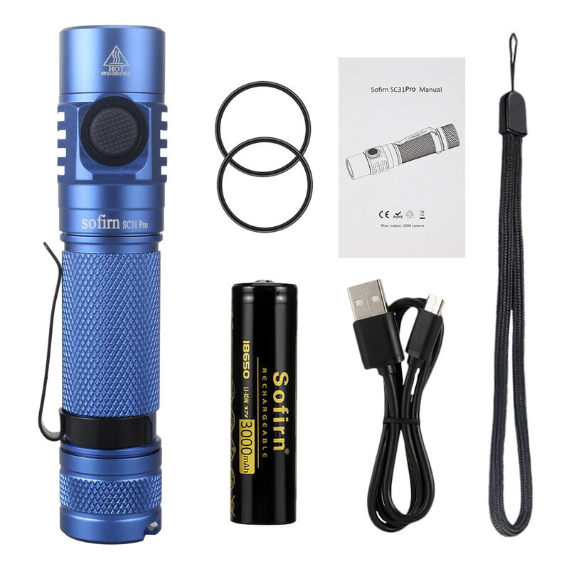 Sofirn-Lampe de Poche Rechargeable par USB C, Lanterne SST40 LED 2.0, Bleu, Violet, Anduril 18650, 2000LM, Document Rouge, SC31Pro