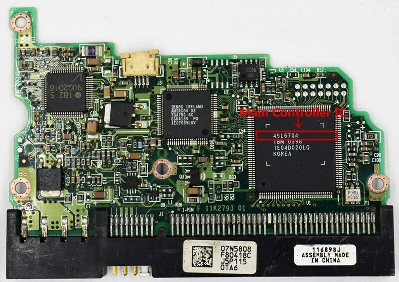 Hitachi hard disk circuit board : B 11K2793 01 F 11K2793 01 IC:  45L6704 /STICKERS:  07N5808
