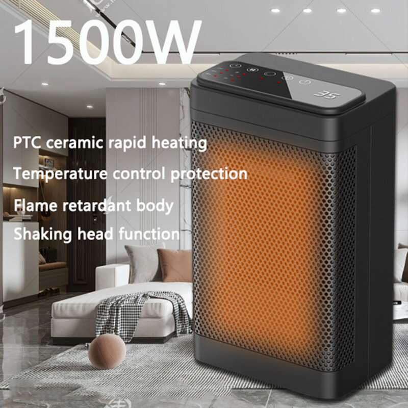 Mini chauffage électrique PTC télécommandé, chauffage vertical, faible consommation, maison, chambre, bureau, table, 1500W